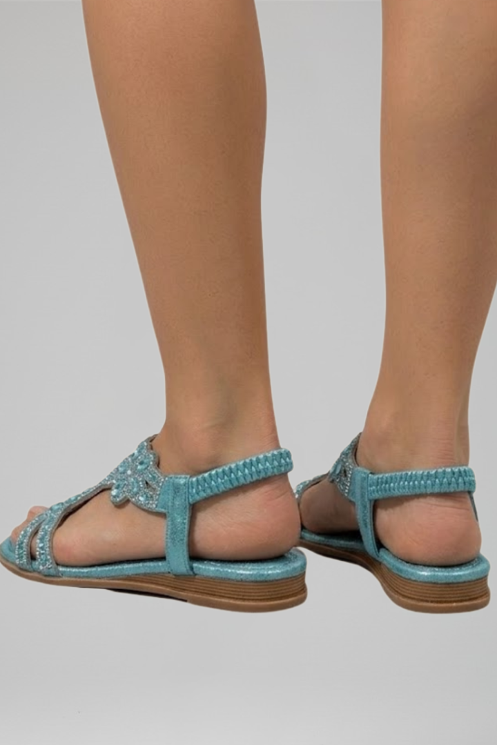 Marisa | Turquoise Rhinestone Slingback Flat Sandals 3