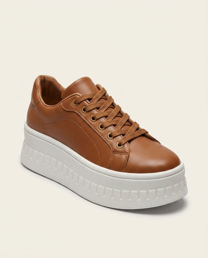 Marlow | Tan Lace Up Chunky Platform Sneakers 1