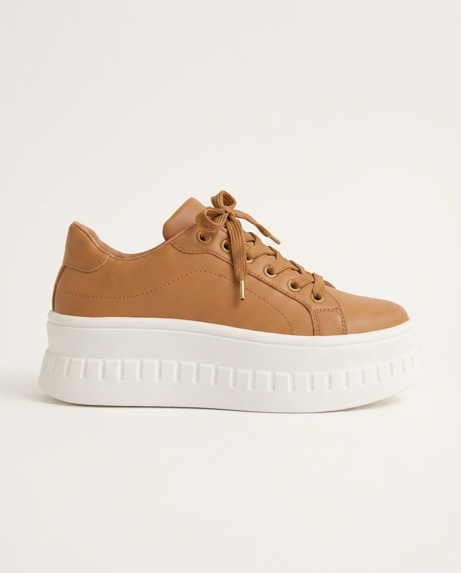 Marlow | Tan Lace Up Chunky Platform Sneakers 2