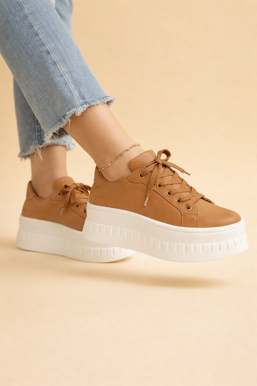 Marlow | Tan Lace Up Chunky Platform Sneakers 3