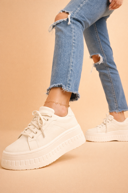 Marlow | Tan Lace Up Chunky Platform Sneakers 9