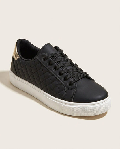 Wynn | Black Quilted Lace Up Low Top Sneakers 1