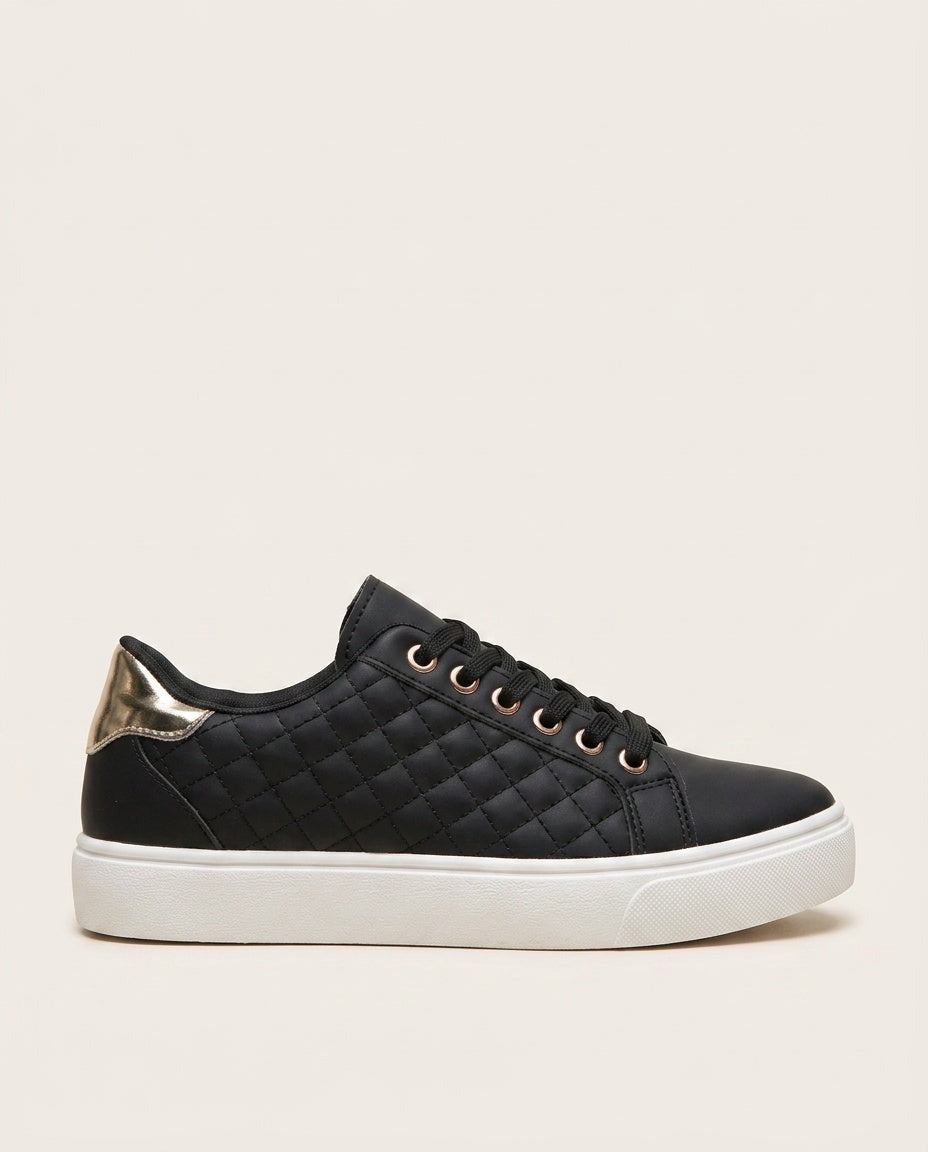 Wynn | Black Quilted Lace Up Low Top Sneakers 2
