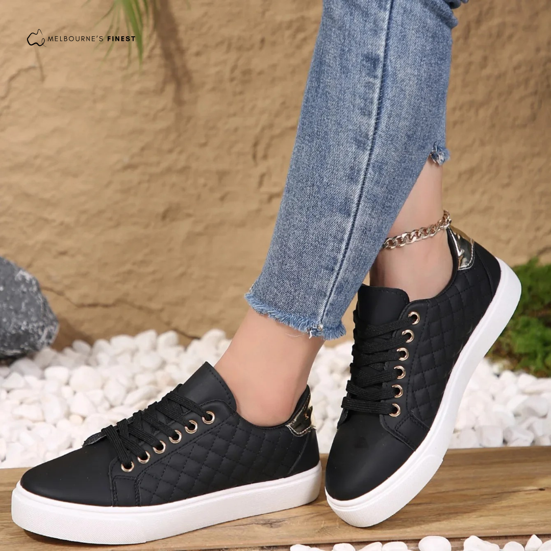 Wynn | Black Quilted Lace Up Low Top Sneakers 3