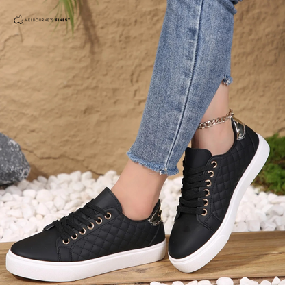 Wynn | Black Quilted Lace Up Low Top Sneakers 3
