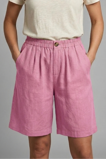 Sable | Olive Green Linen Wide Leg Bermuda Shorts 10