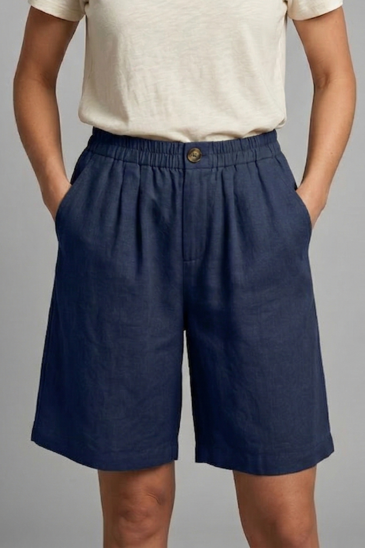 Sable | Olive Green Linen Wide Leg Bermuda Shorts 11