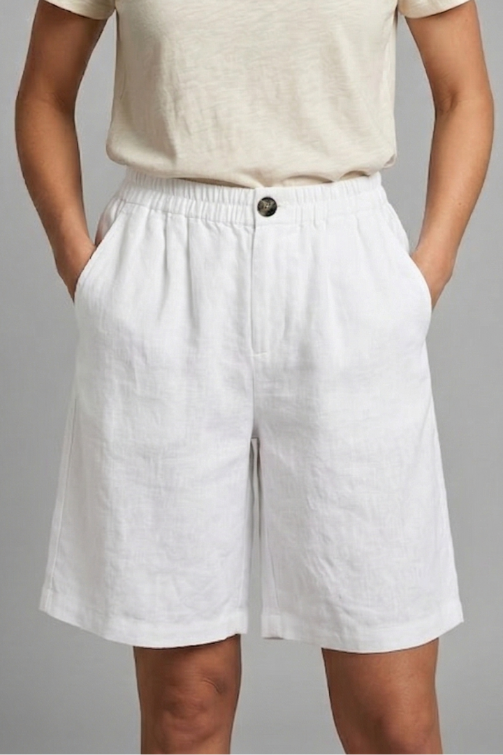 Sable | Olive Green Linen Wide Leg Bermuda Shorts 16