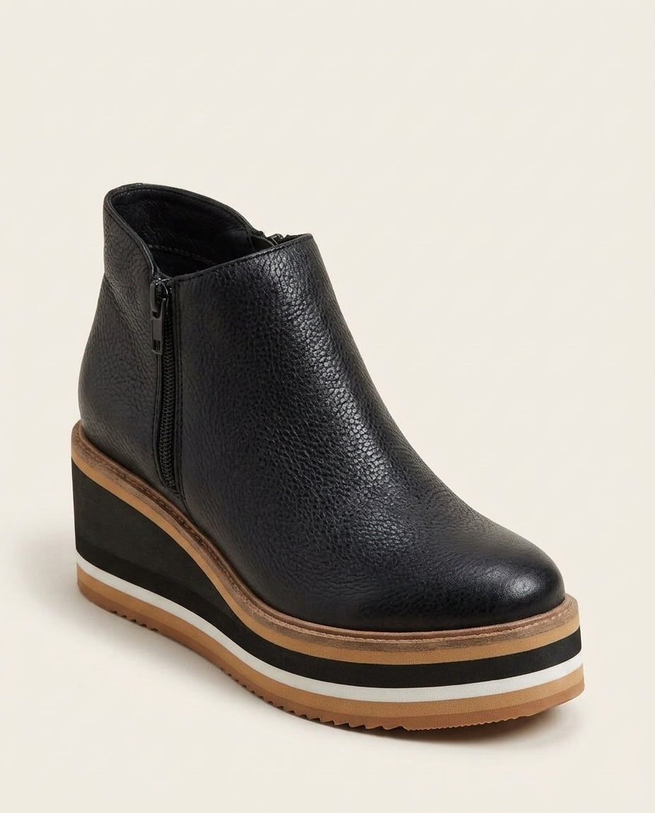 Renata | Black Side Zip Platform Ankle Boots 1