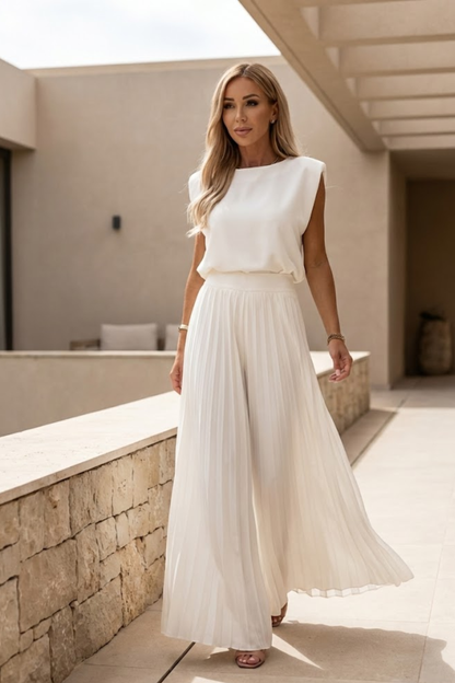 Amara | Black Cap Sleeve Top and Pleated Wide Leg Two Piece Set 10