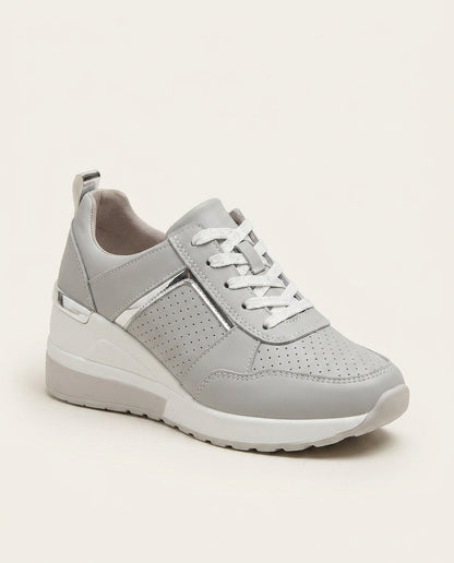 Odile | Grey Lace Up Hidden Wedge Sneakers 1