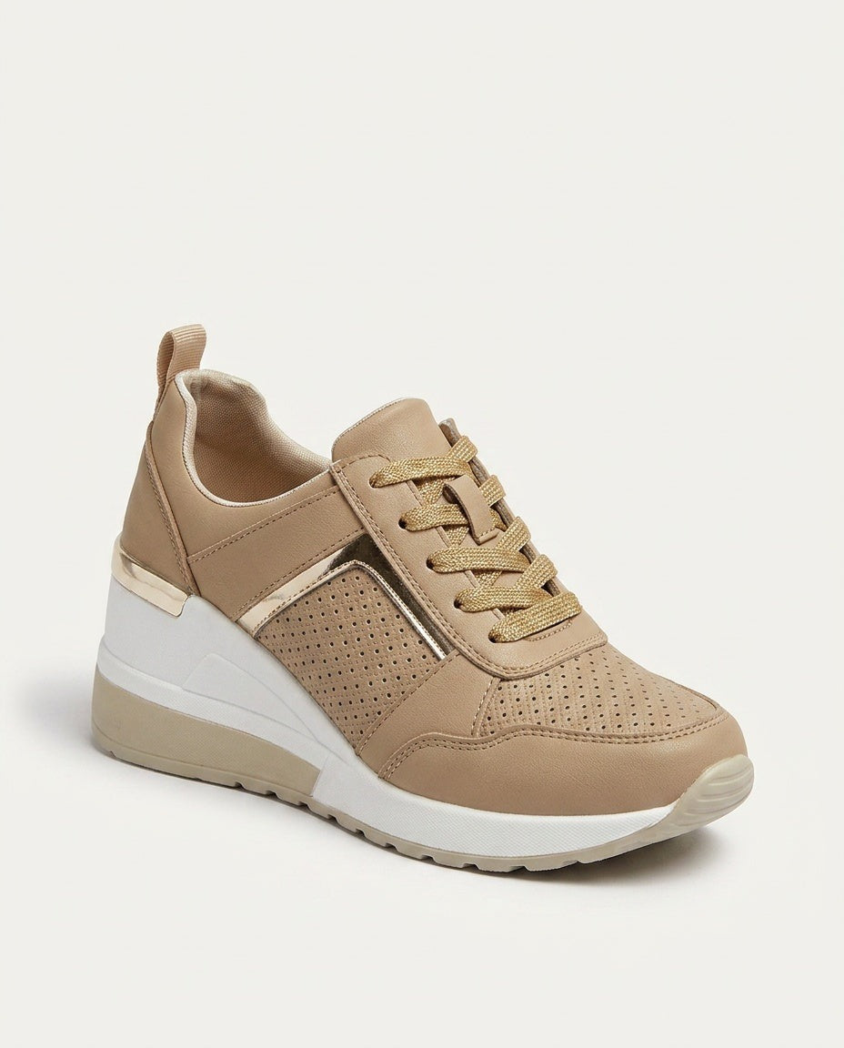 Odile | Grey Lace Up Hidden Wedge Sneakers 2