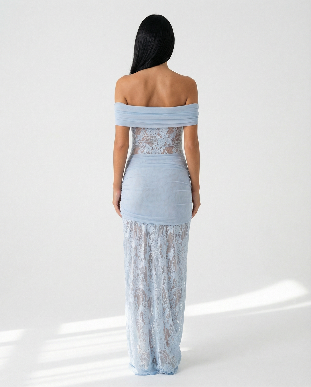 Margaux Fontaine | Off Shoulder Lace Spring Racing Maxi Dress 3