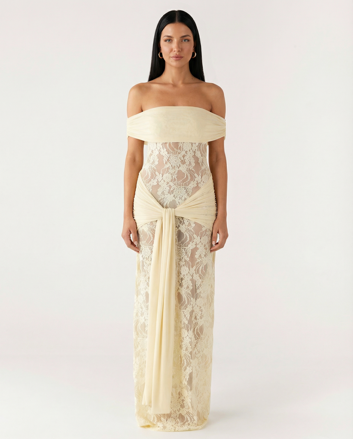 Margaux Fontaine | Off Shoulder Lace Spring Racing Maxi Dress 5