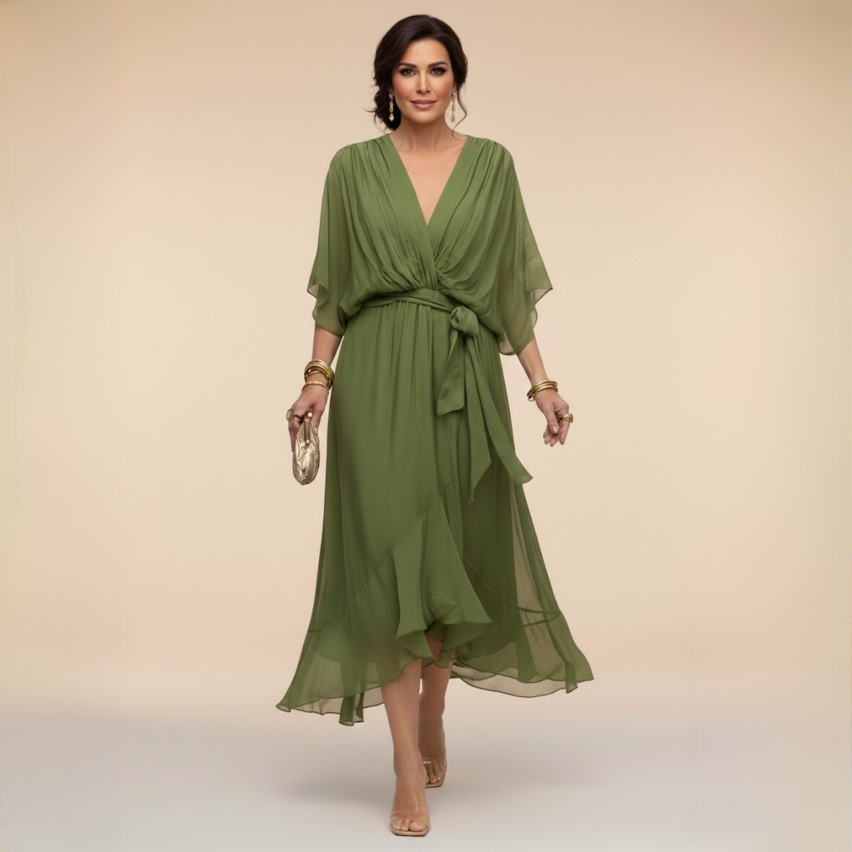 Verenia | V Neck Flowy Sleeve Occasion Dress 1