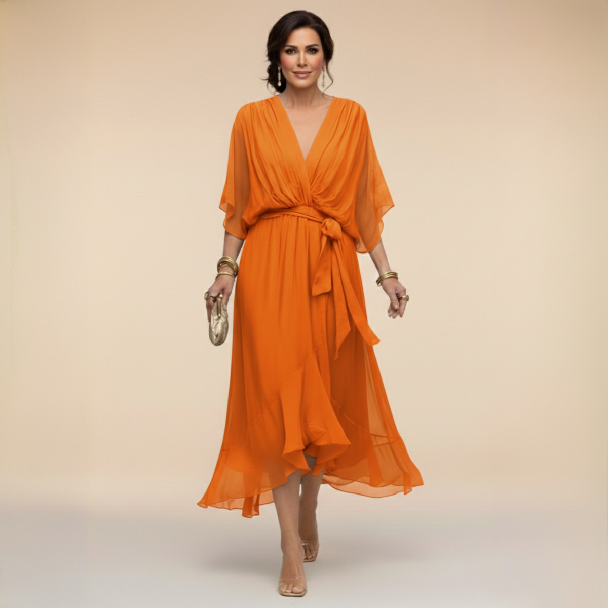 Verenia | V Neck Flowy Sleeve Occasion Dress 10