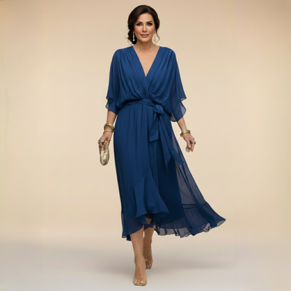 Verenia | V Neck Flowy Sleeve Occasion Dress 3
