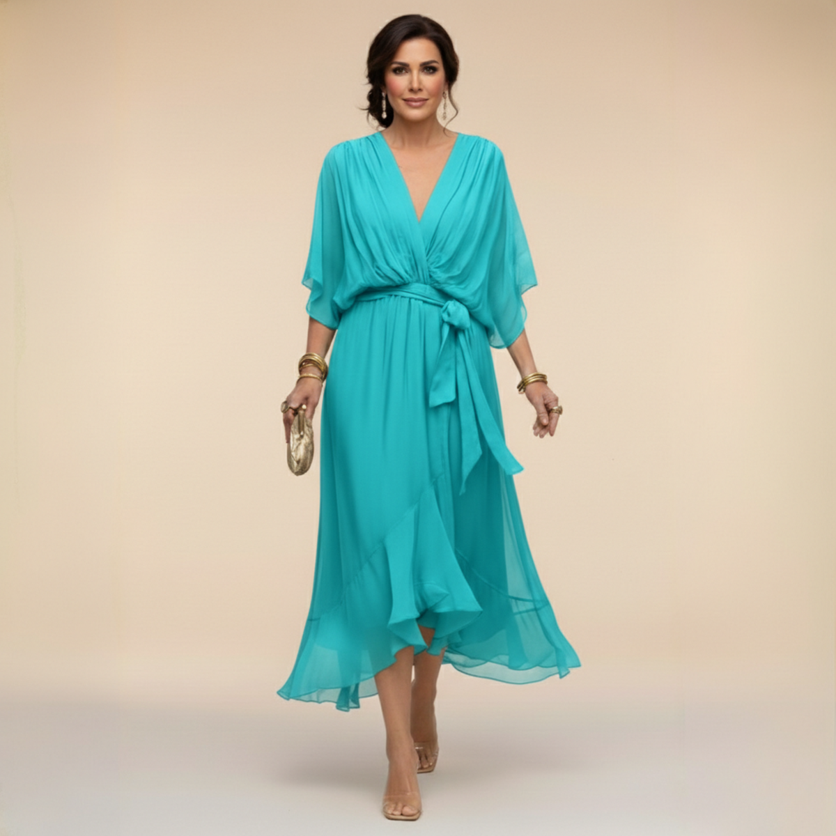 Verenia | V Neck Flowy Sleeve Occasion Dress 5