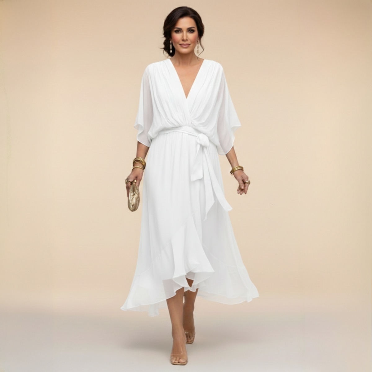 Verenia | V Neck Flowy Sleeve Occasion Dress 7