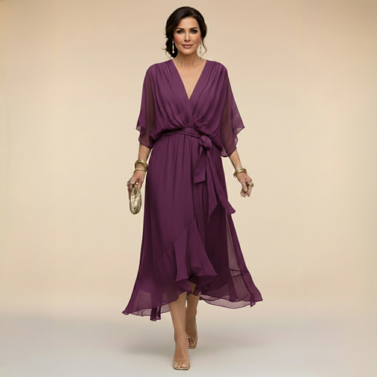 Verenia | V Neck Flowy Sleeve Occasion Dress 8