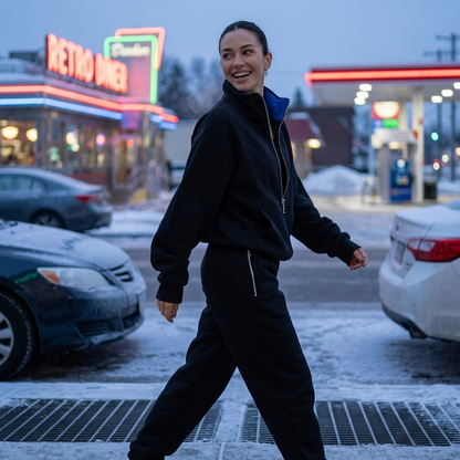 Women's Two-Piece Tracksuit with Half-Zip Top and High Waisted Joggers