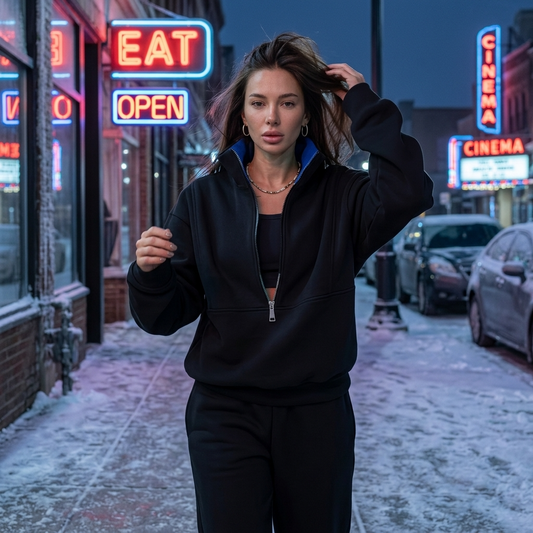 Women's Two-Piece Tracksuit with Half-Zip Top and High Waisted Joggers
