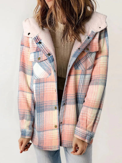 Rachael | Women's Hooded Plaid Button-Front Jacket