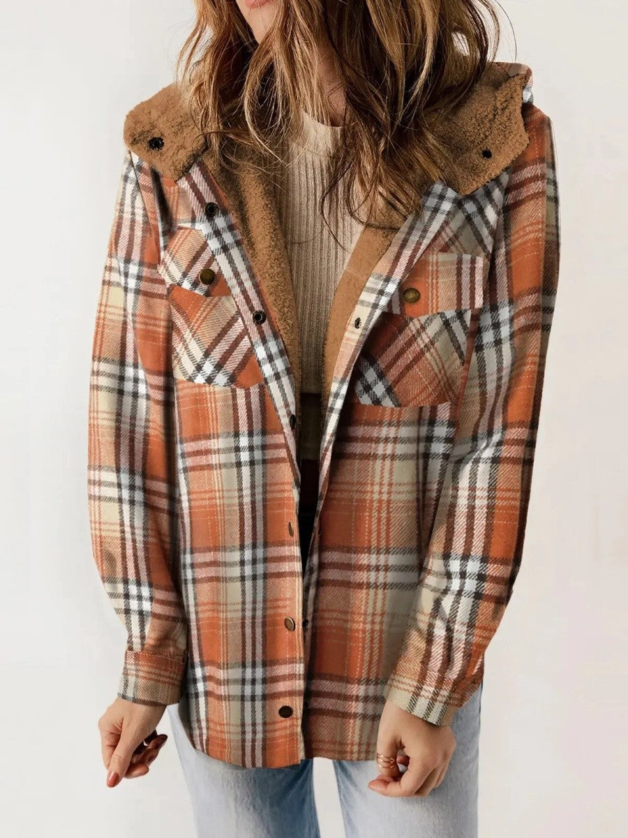 Rachael | Women's Hooded Plaid Button-Front Jacket