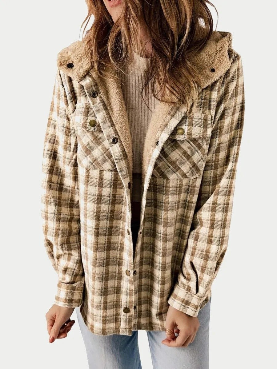 Rachael | Women's Hooded Plaid Button-Front Jacket