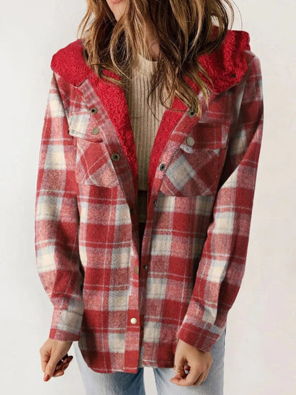 Rachael | Women's Hooded Plaid Button-Front Jacket