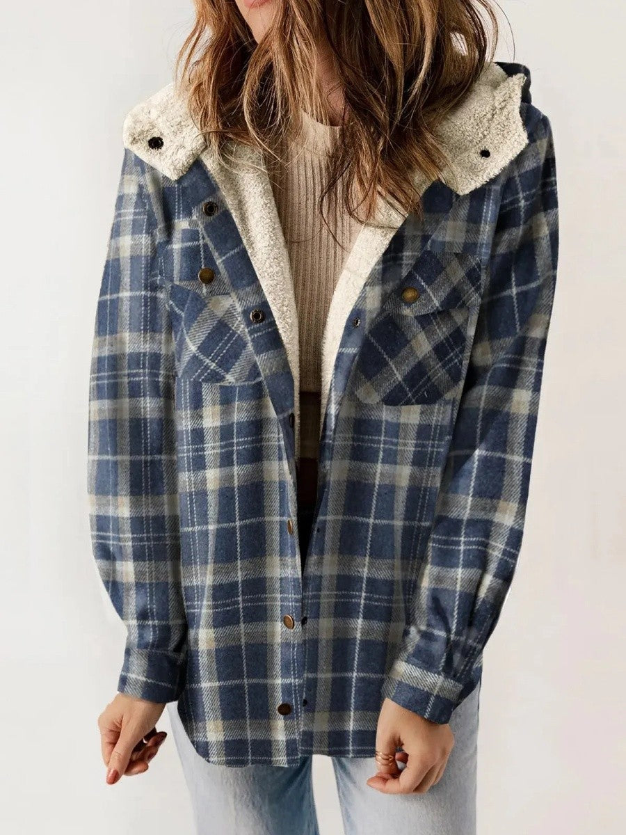 Rachael | Women's Hooded Plaid Button-Front Jacket