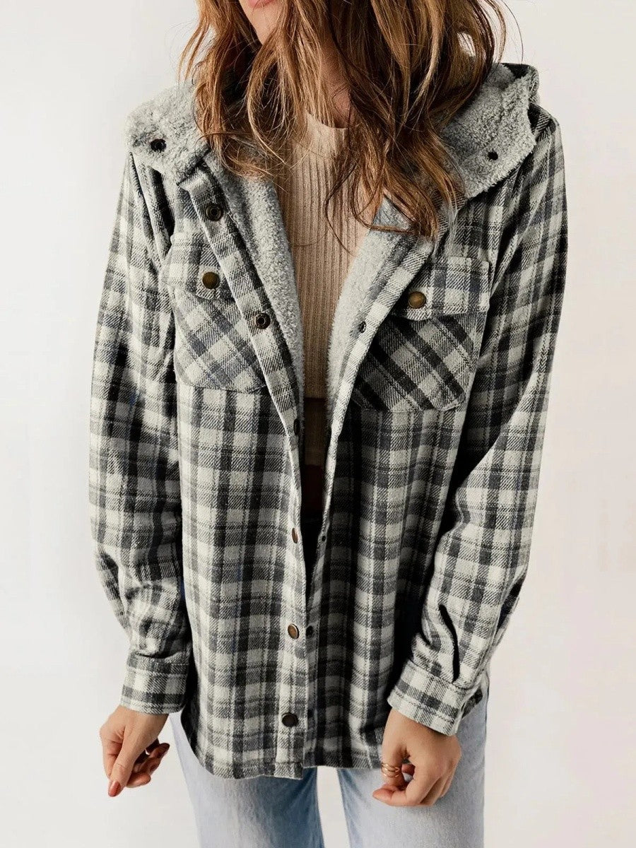 Rachael | Women's Hooded Plaid Button-Front Jacket