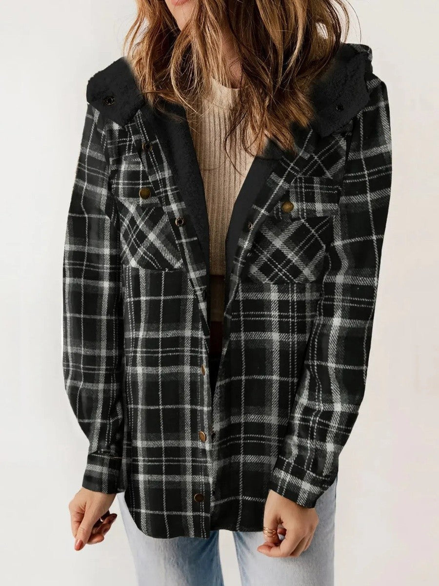 Rachael | Women's Hooded Plaid Button-Front Jacket