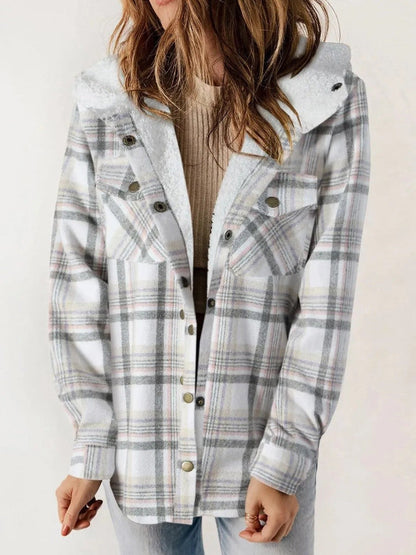 Rachael | Women's Hooded Plaid Button-Front Jacket