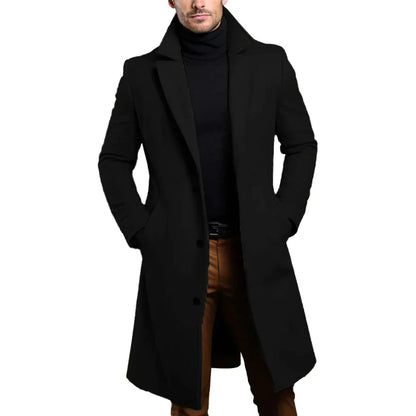 Reggie | Men's Notched Lapel Button Front Long Coat