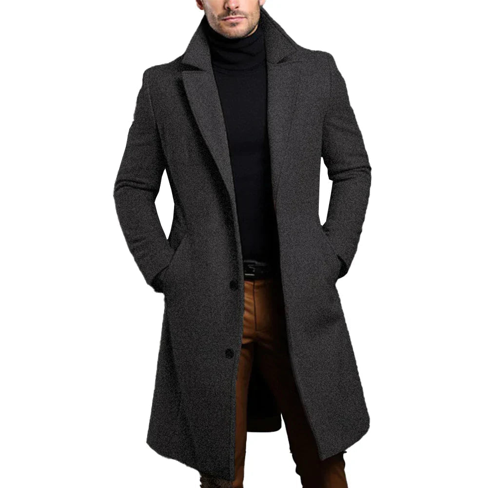Reggie | Men's Notched Lapel Button Front Long Coat