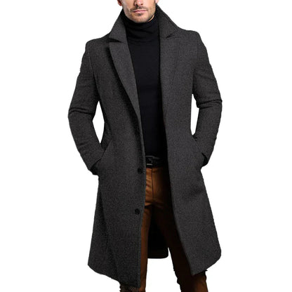 Reggie | Men's Notched Lapel Button Front Long Coat