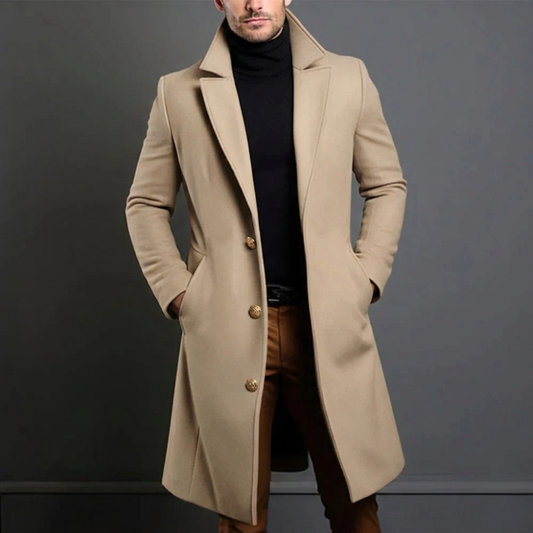 Reggie | Men's Notched Lapel Button Front Long Coat