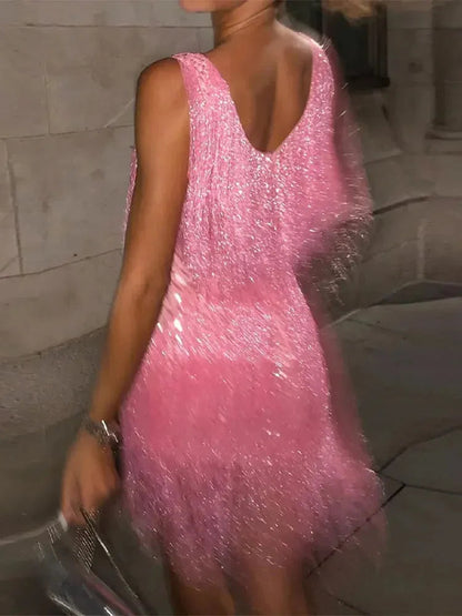 Gloria | Fringe Sequin Sleeveless Party Mini Dress