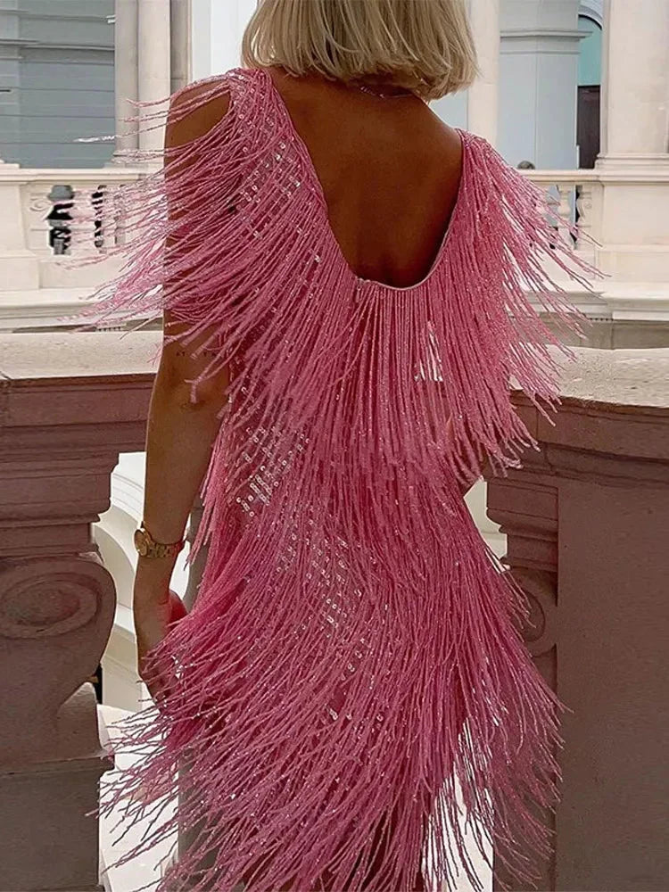 Gloria | Fringe Sequin Sleeveless Party Mini Dress