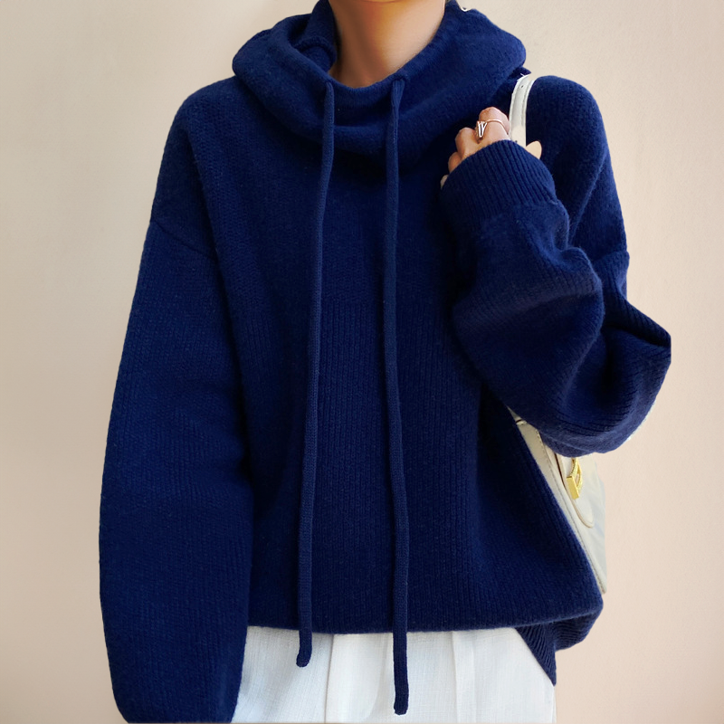 Women's Oversized Knit Jumper with Cowl Neck and Drawstring Hood