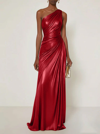Luxe | One Shoulder Silk Ruffle Maxi Formal Bridesmaid Dress