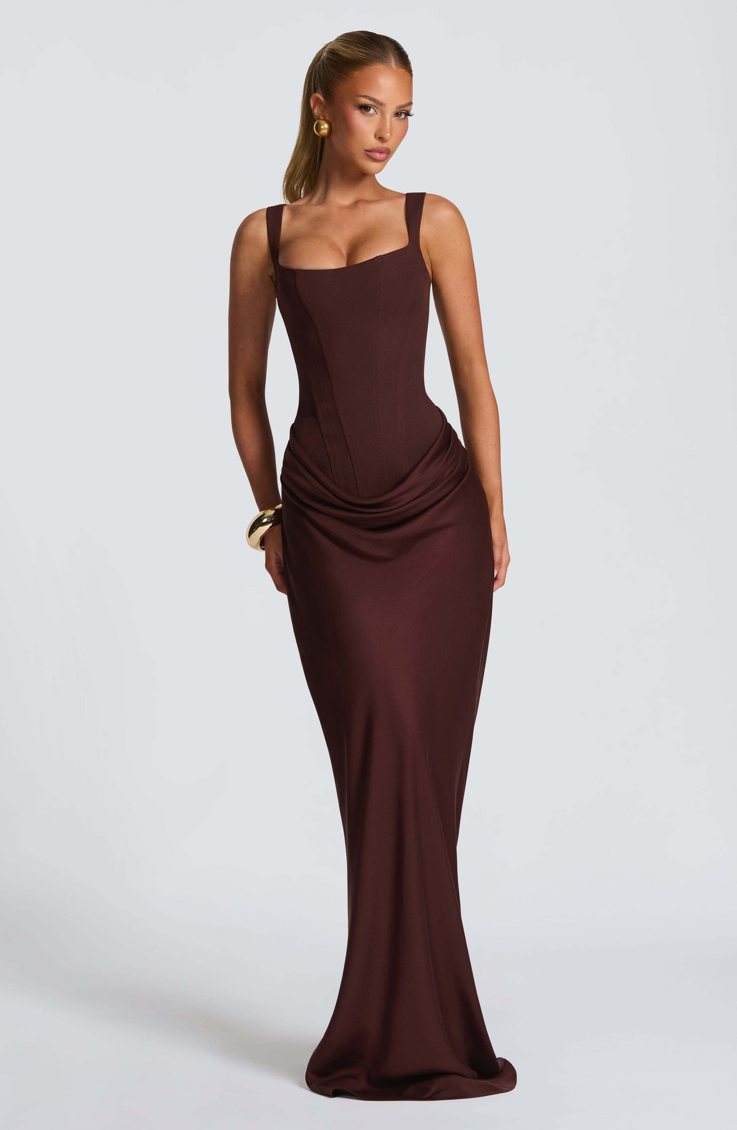 Corset Draped Sculpt Wedding Guest Maxi Dress