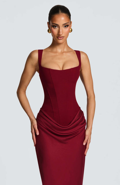 Corset Draped Sculpt Wedding Guest Maxi Dress