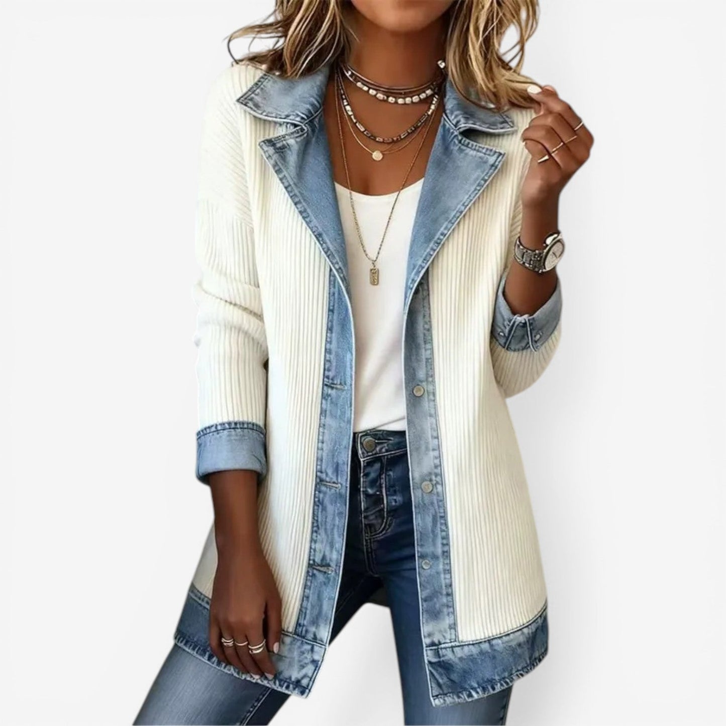 Women's Knit Panel Hybrid Denim Jacket