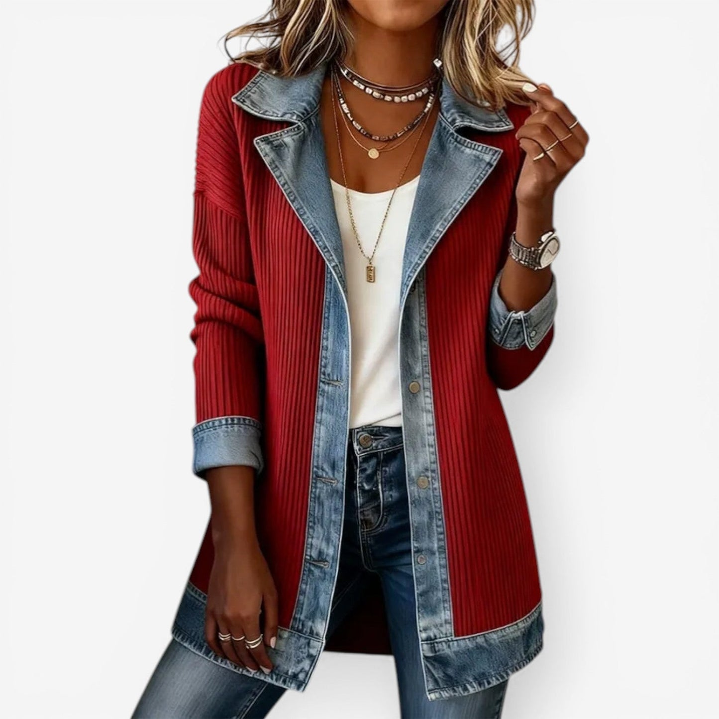 Women's Knit Panel Hybrid Denim Jacket