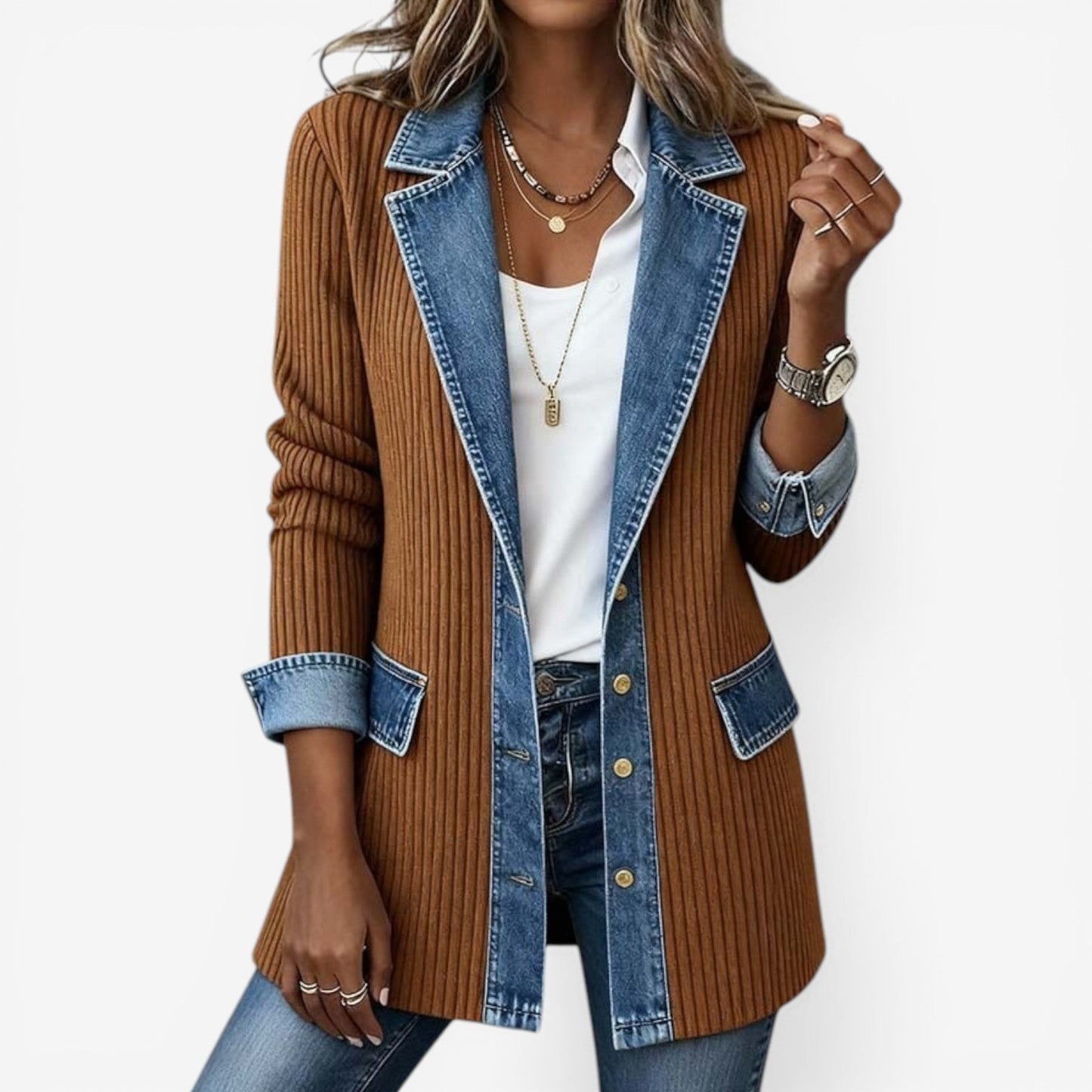 Women's Knit Panel Hybrid Denim Jacket