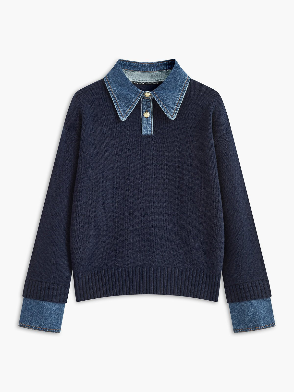 Mia | Women's Denim Collar Knit Polo Jumper