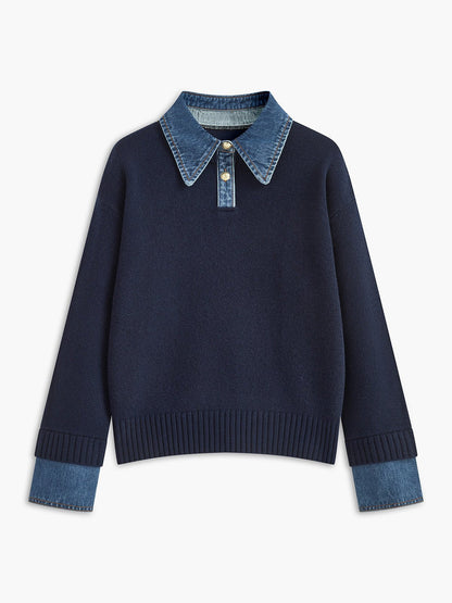 Mia | Women's Denim Collar Knit Polo Jumper