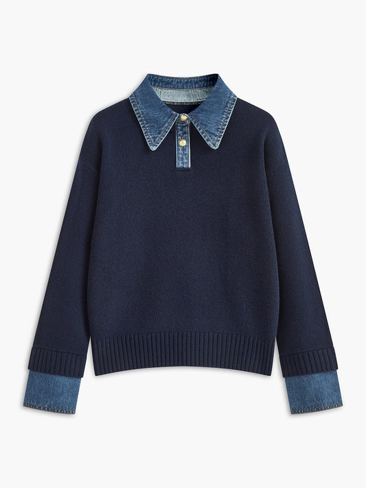 Mia | Women's Denim Collar Knit Polo Jumper